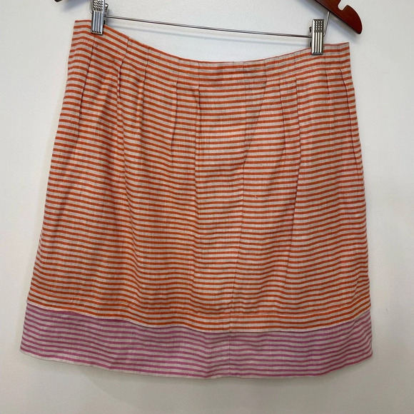 LOFT|| 100% Linen Striped Beige Orange Pink Skirt Size 12 - Picture 5 of 6